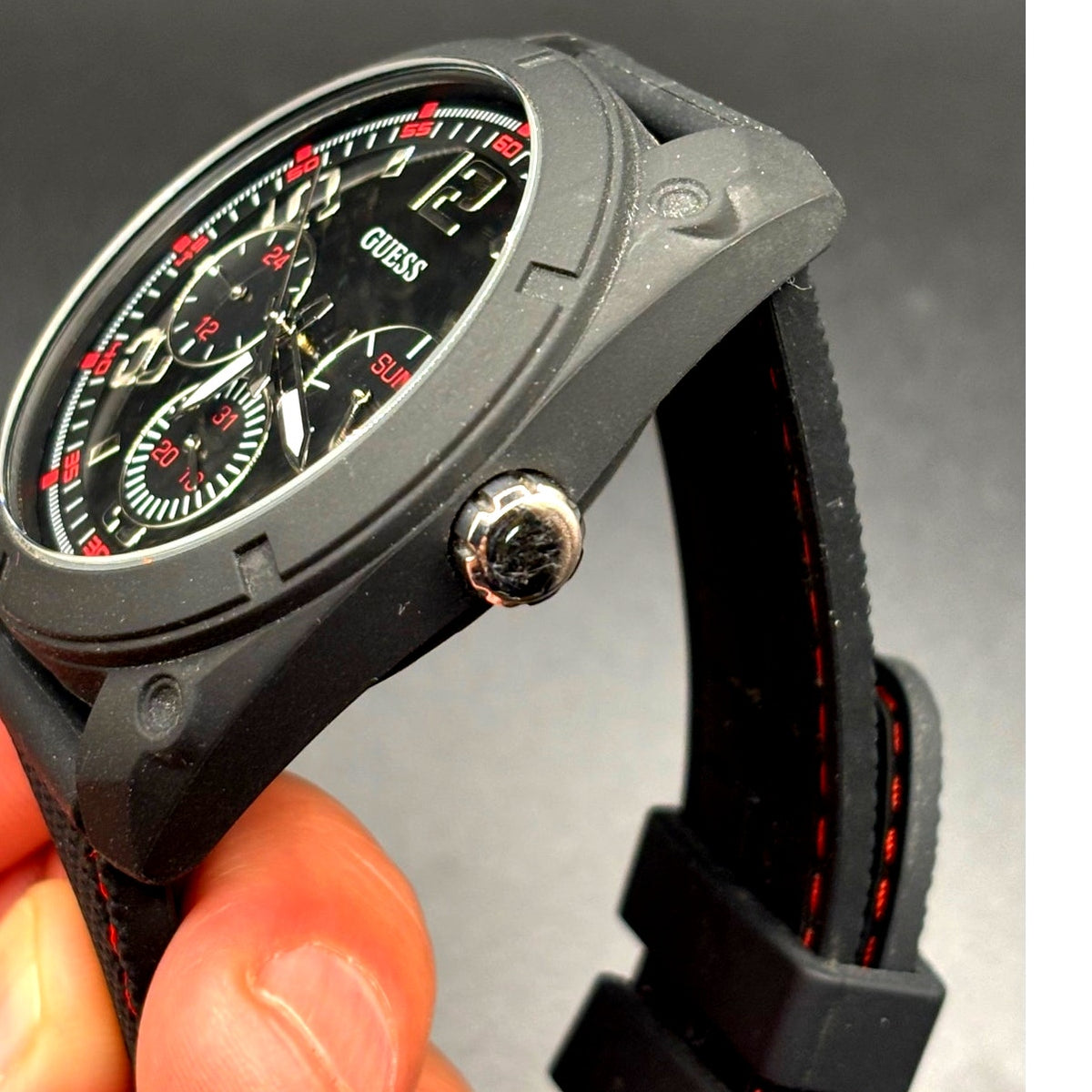 Guess Dash W1256G1 Men’s 46mm Black Multifunction Quartz Watch Red Accents
