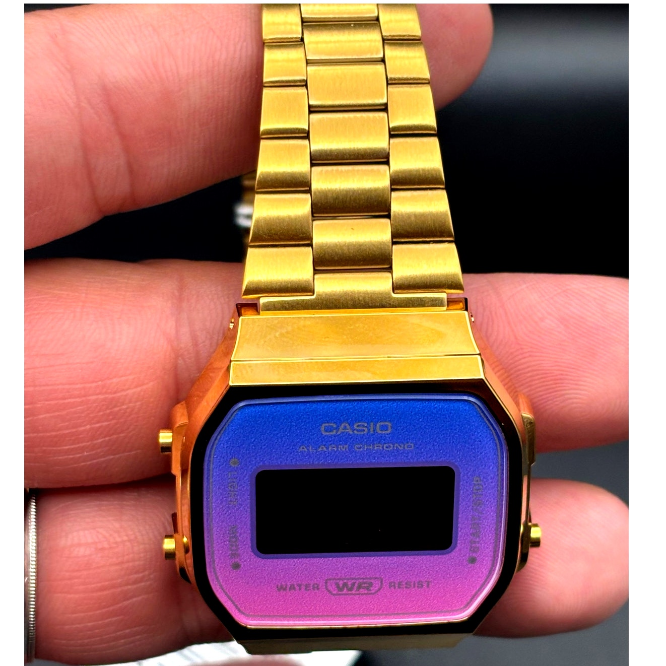 LWS Solarwave Prism A168 Gold Tone Stainless Steel Bracelet Digital Mod Watch