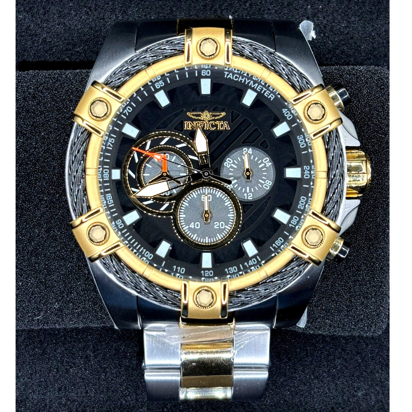 Invicta 48868 Bolt Ace Men’s Chronograph Two-Tone 52mm Black Dial Watch NIBWT