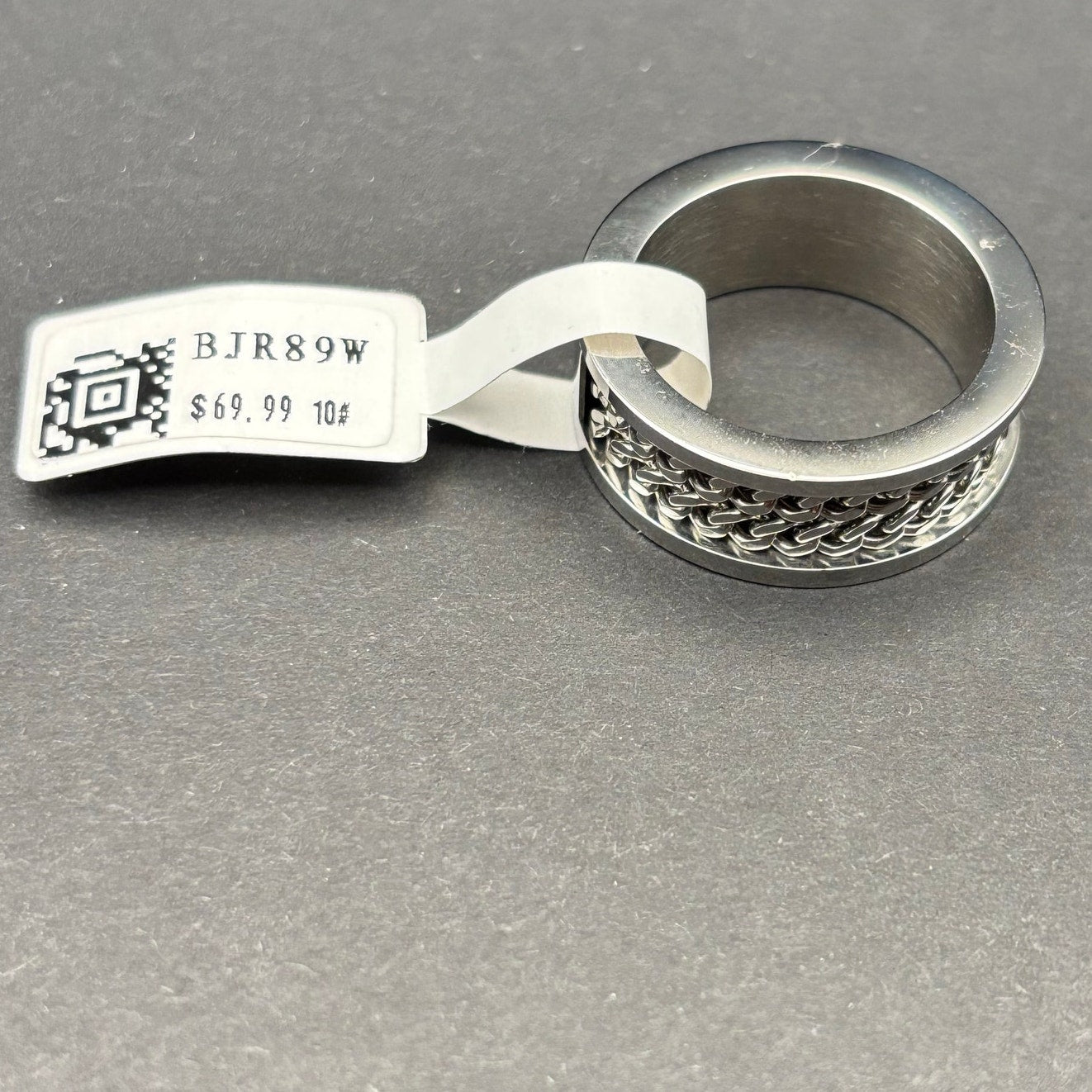 Blackjack BJR89W Men’s Stainless Steel Carbon Fiber Double Curb Link Ring SZ#10