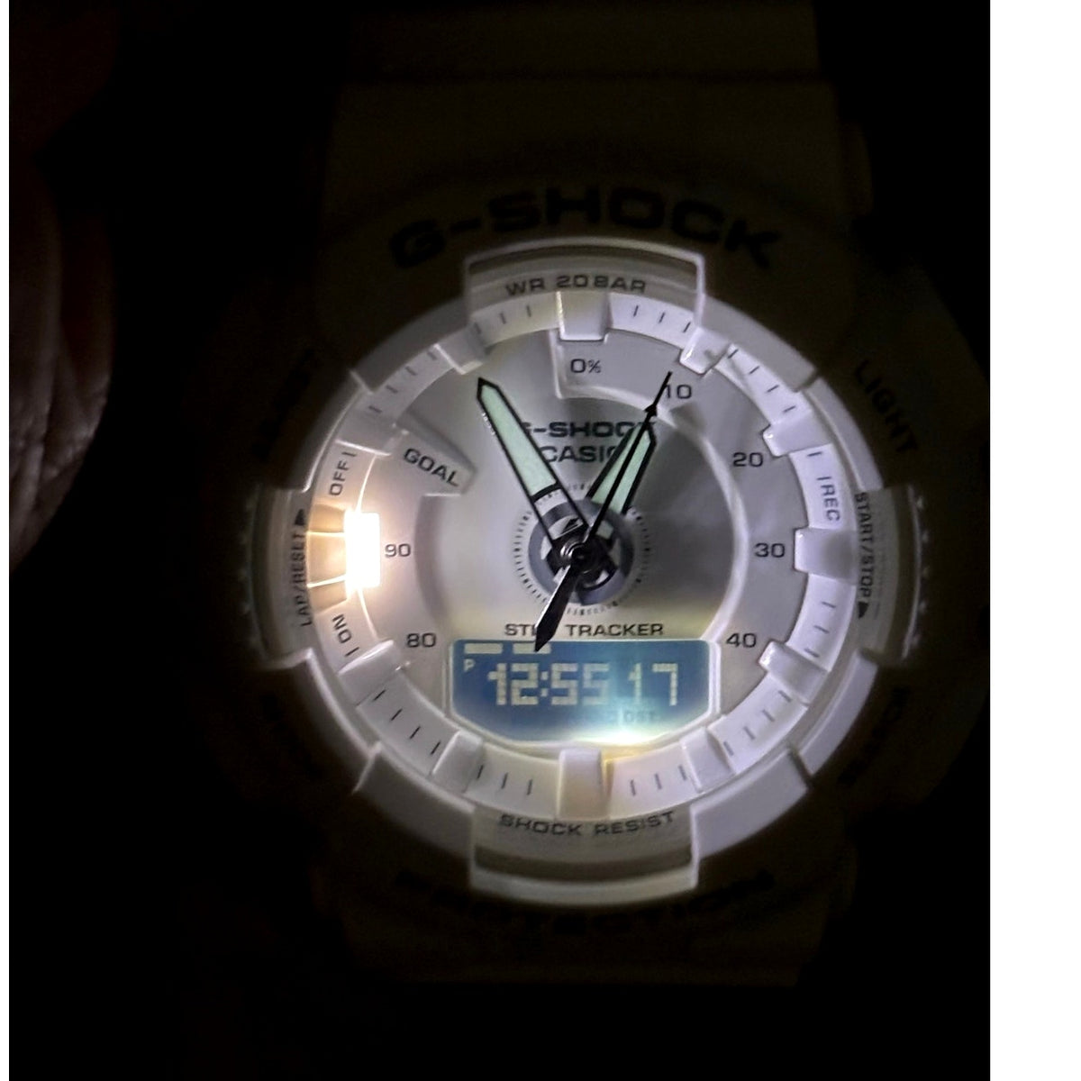 Casio G-Shock GMAS130-7A Unisex White Analog Digital Step Tracker Watch