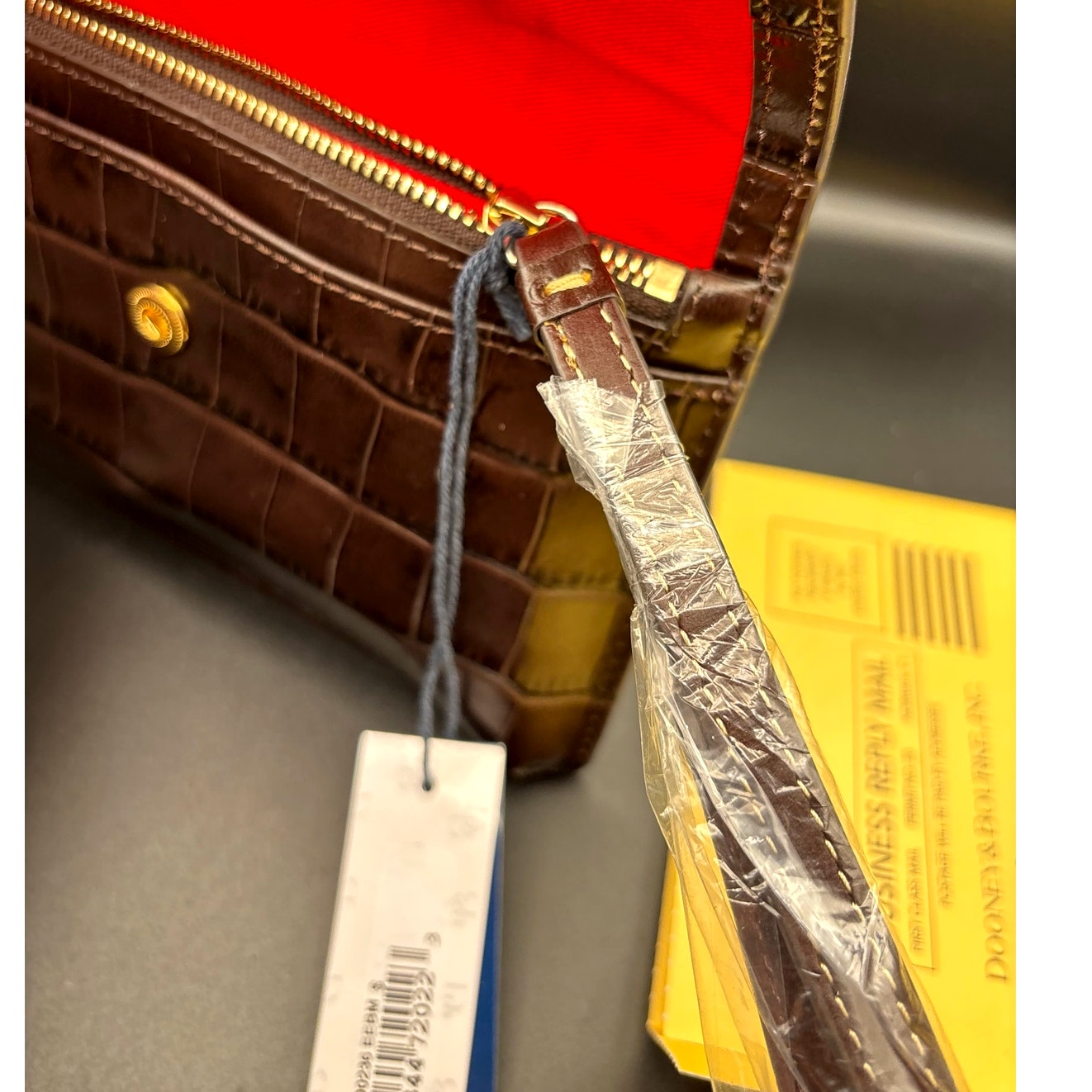 Dooney & Bourke Oakdale Milly Wristlet Espresso Embossed Calfskin Leather NWT