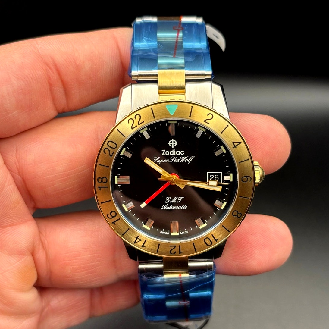 Zodiac Super Sea Wolf ZO9406 Mens 40mm GMT Automatic Stainless Steel Watch NIBWT