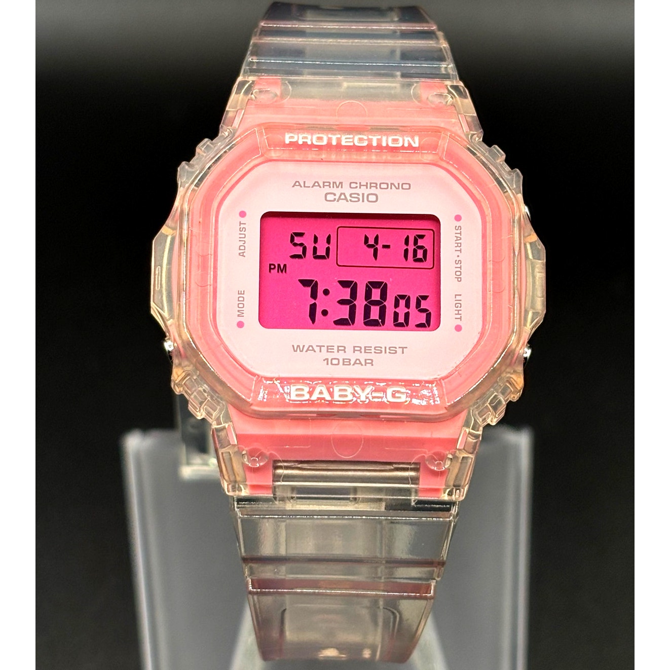 LWS Pink Ice Baby-G BGD565SJ Clear Strap Digital Mod Women's Watch