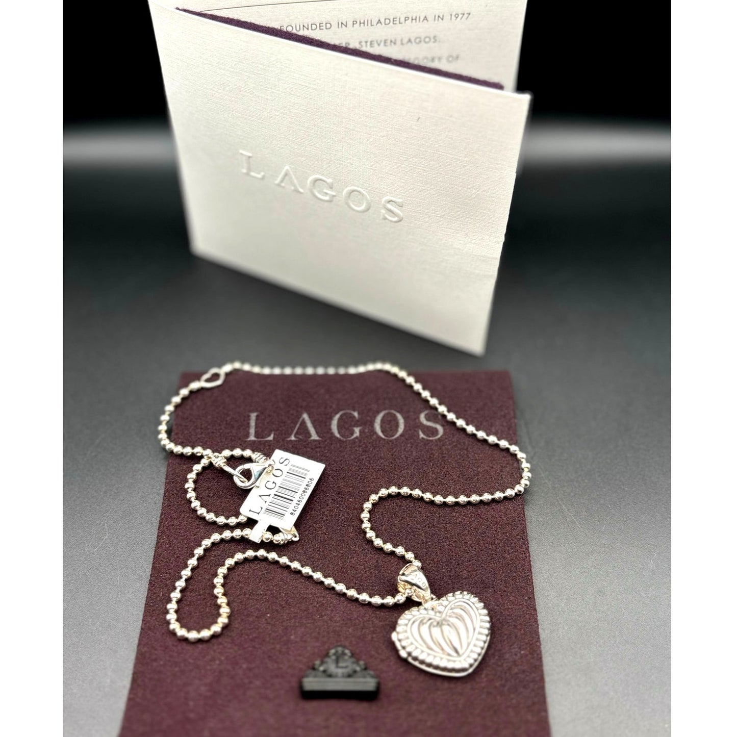 Lagos Beloved Fluted Heart Sterling Silver Locket Necklace Caviar Bead Chain NWT