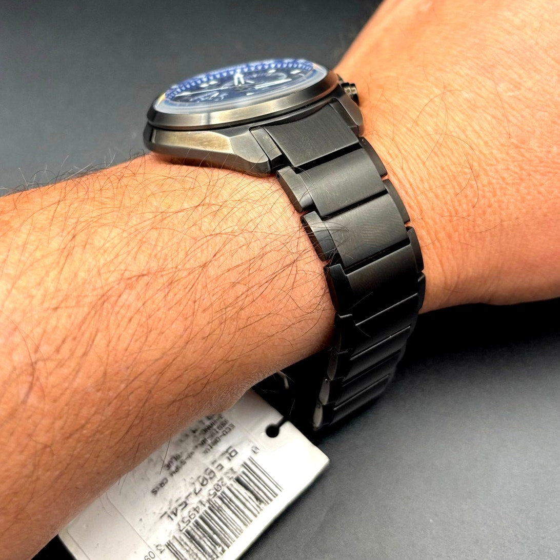 Citizen BL5607-54L Men’s Eco-Drive Sport Chronograph Blue Dial Black IP NIBWT