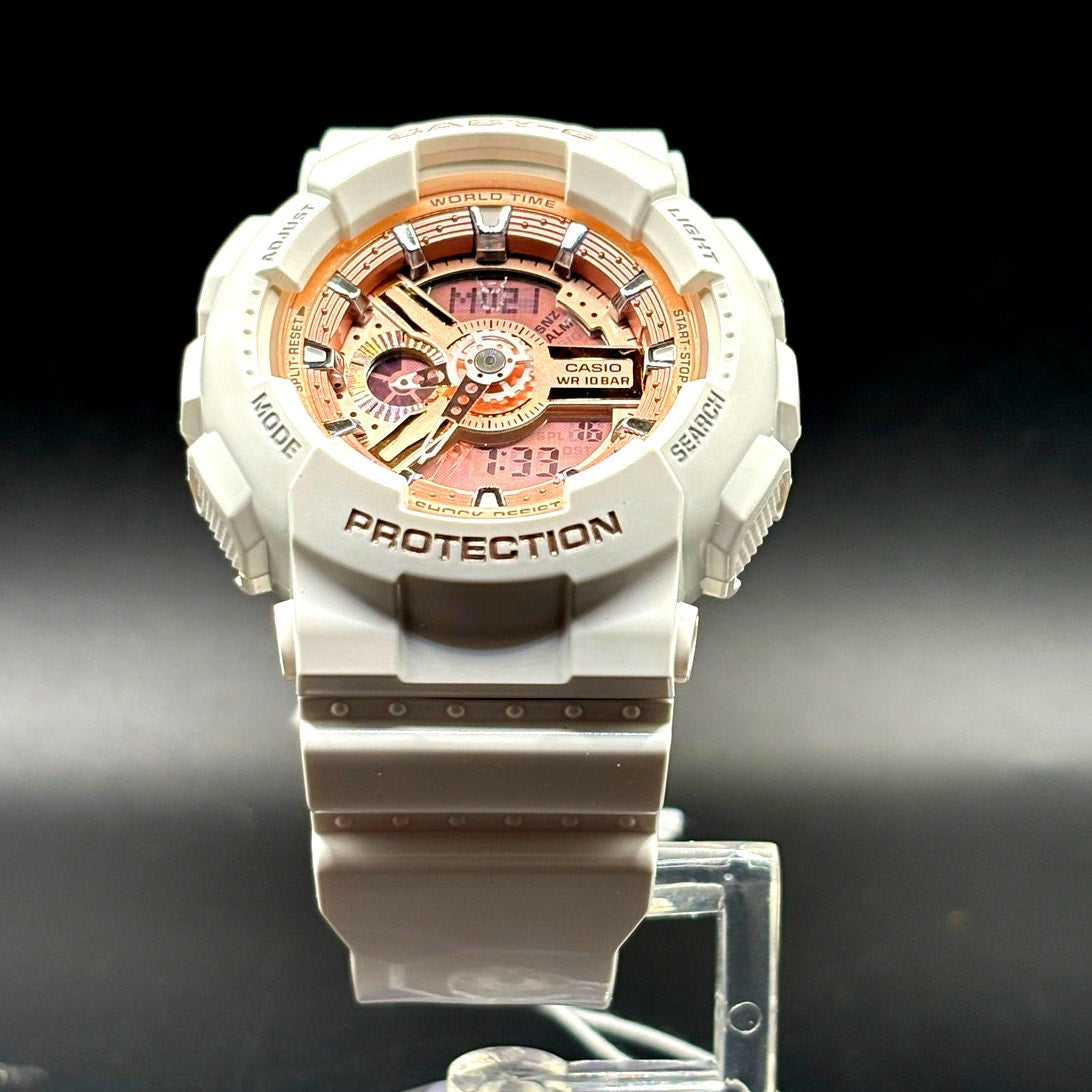 Casio Baby-G BA-110-7A1 White Rose Gold Analog Digital Women's Watch 100M NIBWT