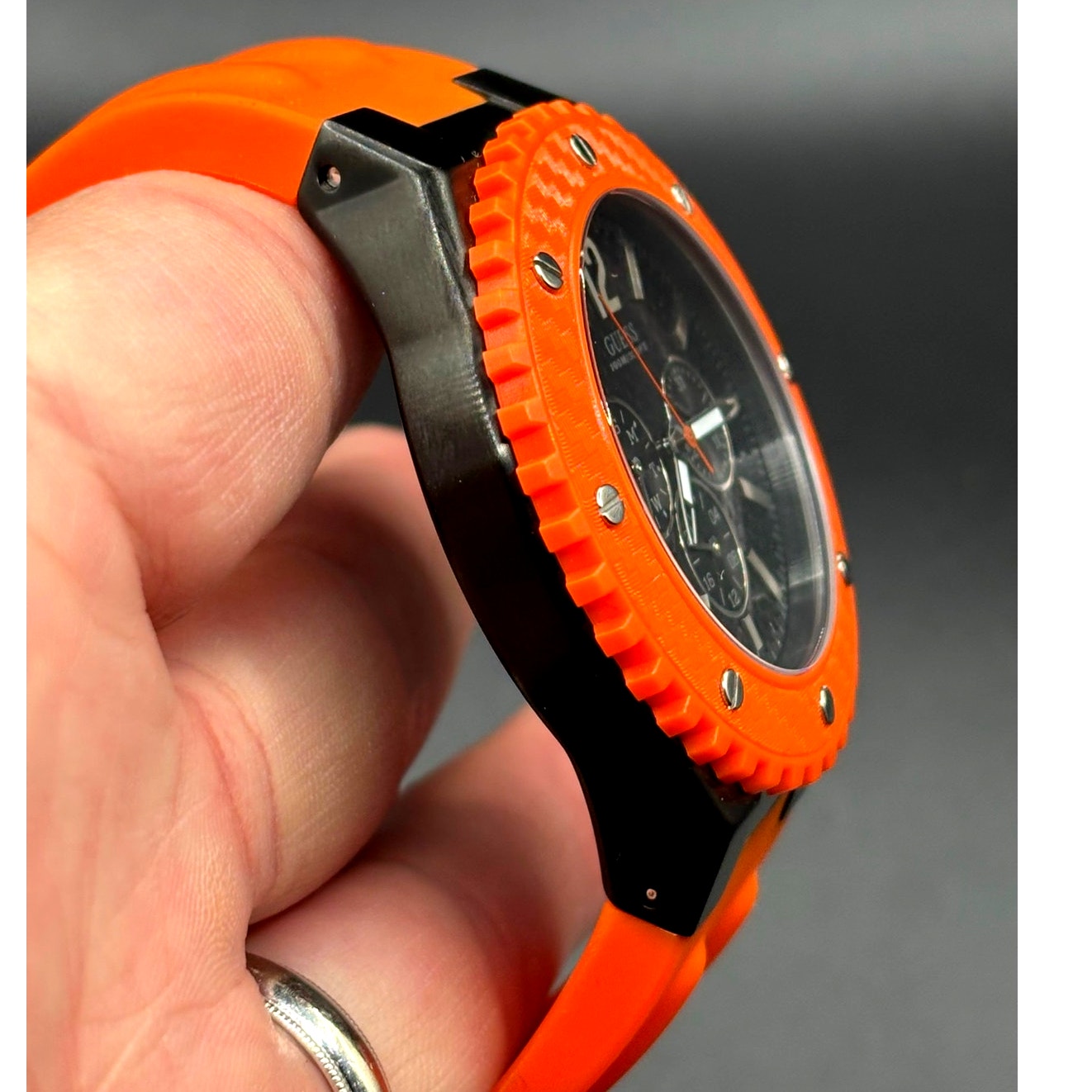 Guess Overdrive W11619G4 Orange 45mm Multifunction Men’s Watch 100M