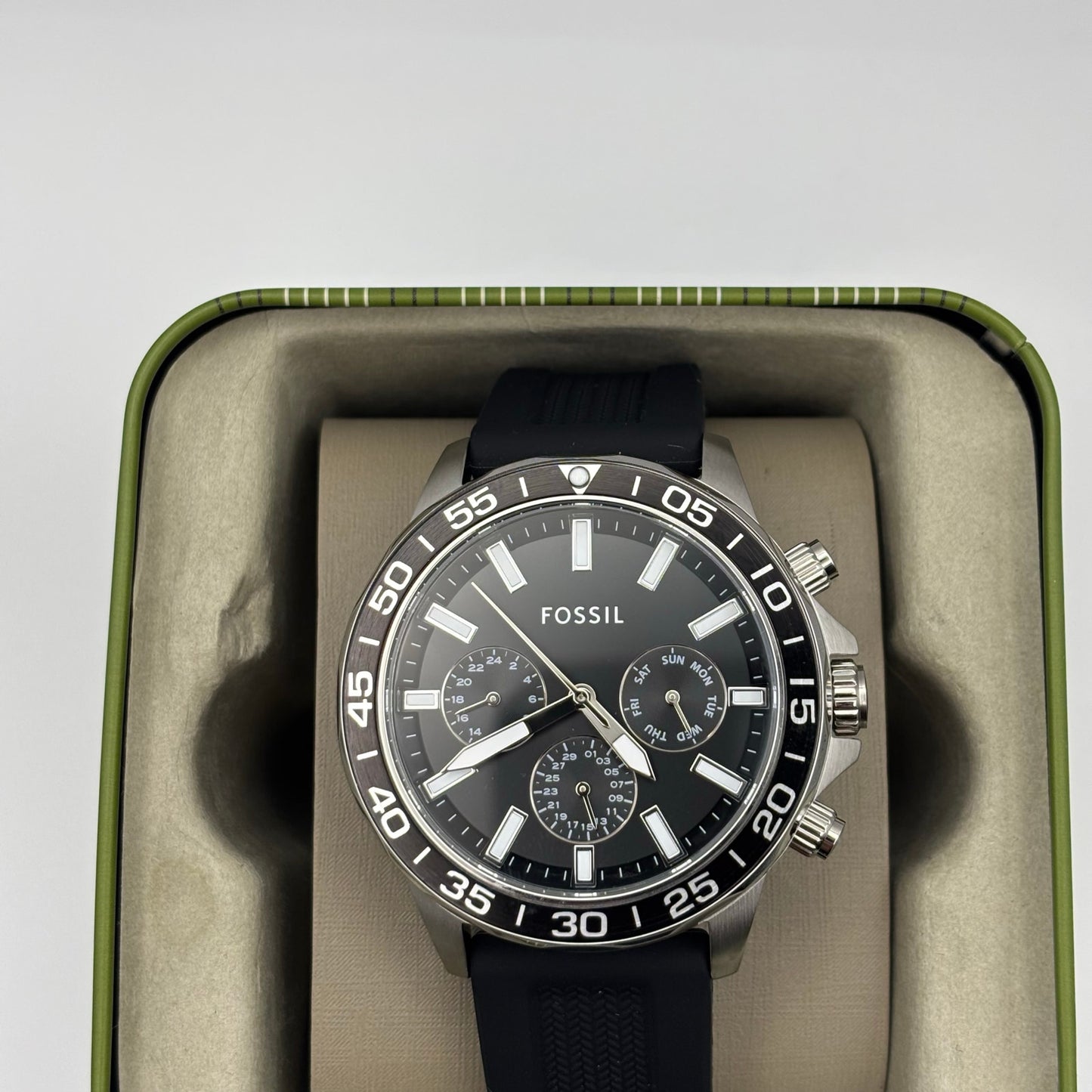 Fossil Bannon BQ2494 Mens 45mm Black Silicone Black Dial Multifunction