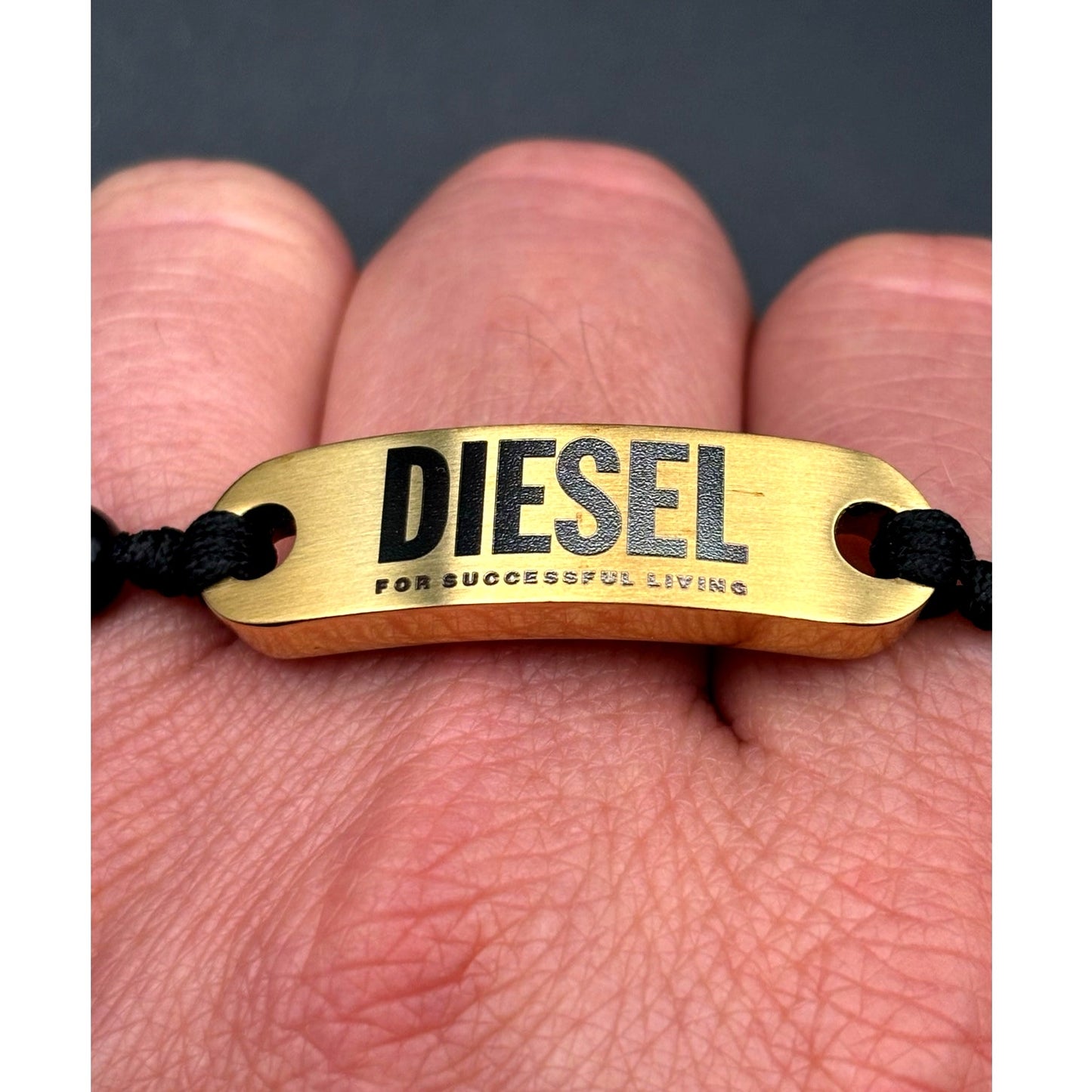 Diesel DX1360710 Men’s Black Bead Gold Tone ID Adjustable Bracelet NIBWT