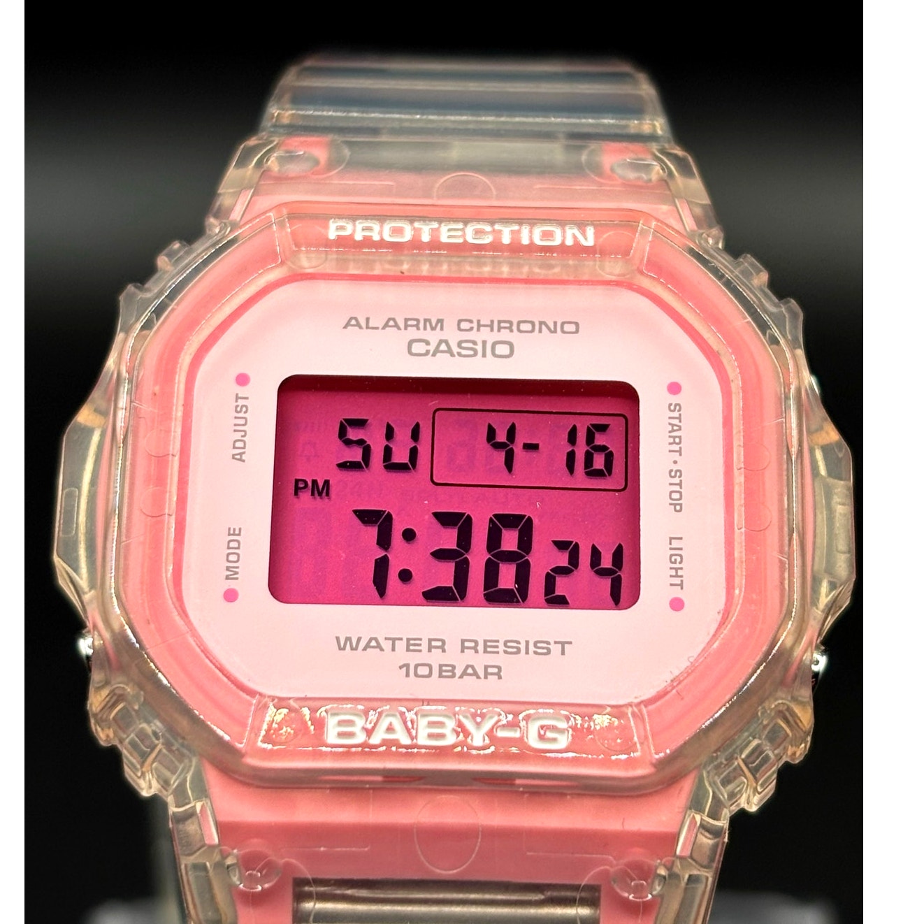 LWS Pink Ice Baby-G BGD565SJ Clear Strap Digital Mod Women's Watch