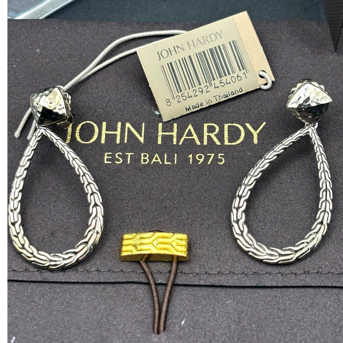John Hardy 1833335 Womens Classic Chain Hammered Silver Pear Drop Earrings NIBWT