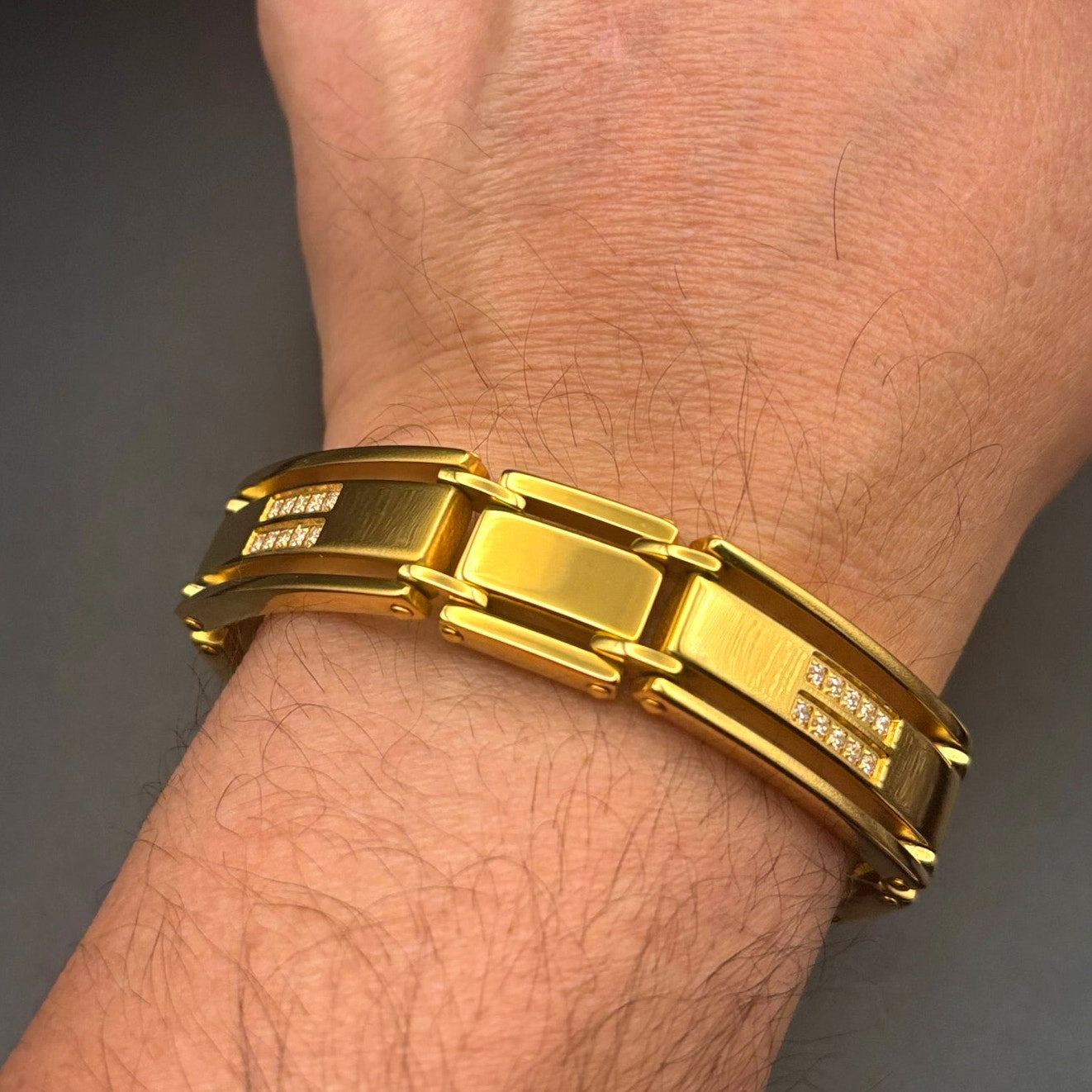 Mason Parker Men’s Gold Plated Stainless Steel ID Bracelet w/Cubic Zirconia NWT