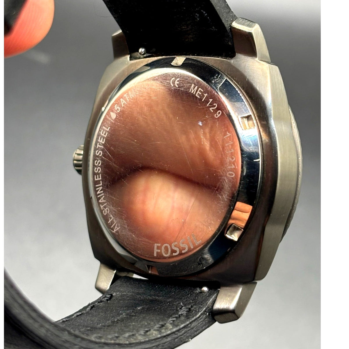 Fossil ME1129 Machine Twist Hybrid Smoke Gray Black Leather Men's Watch 45mm