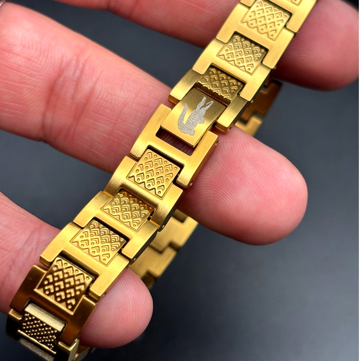 Lacoste Men's Metropole Ion Plated Gold Tone Stainless Steel H-Link Bracelet NIB