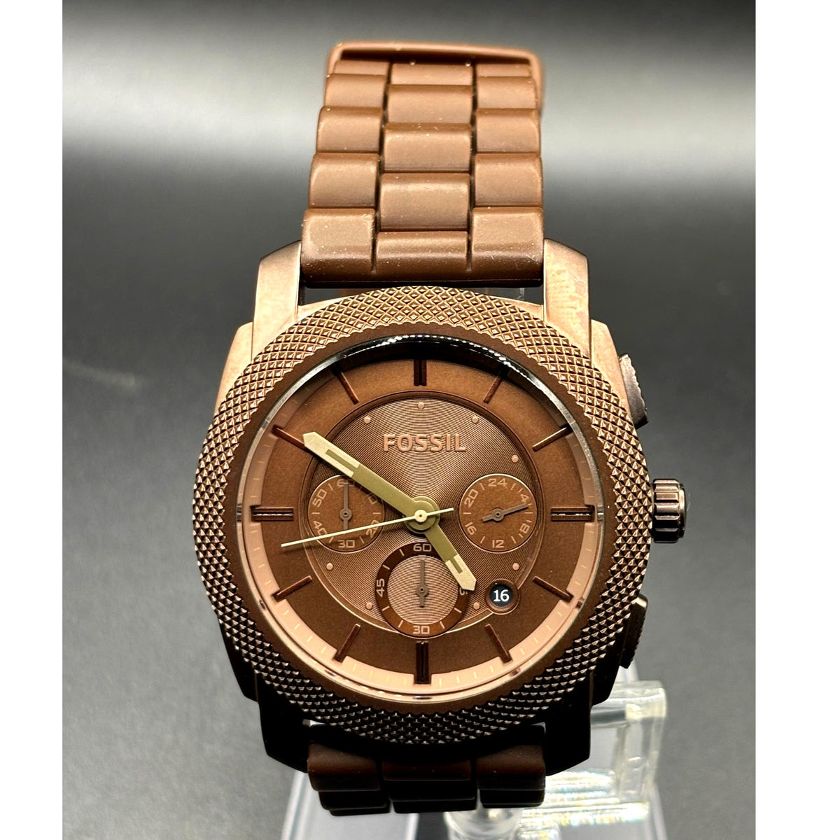 Fossil Machine FS4702 Chronograph Brown 45mm Men’s Watch Silicone Discontinued