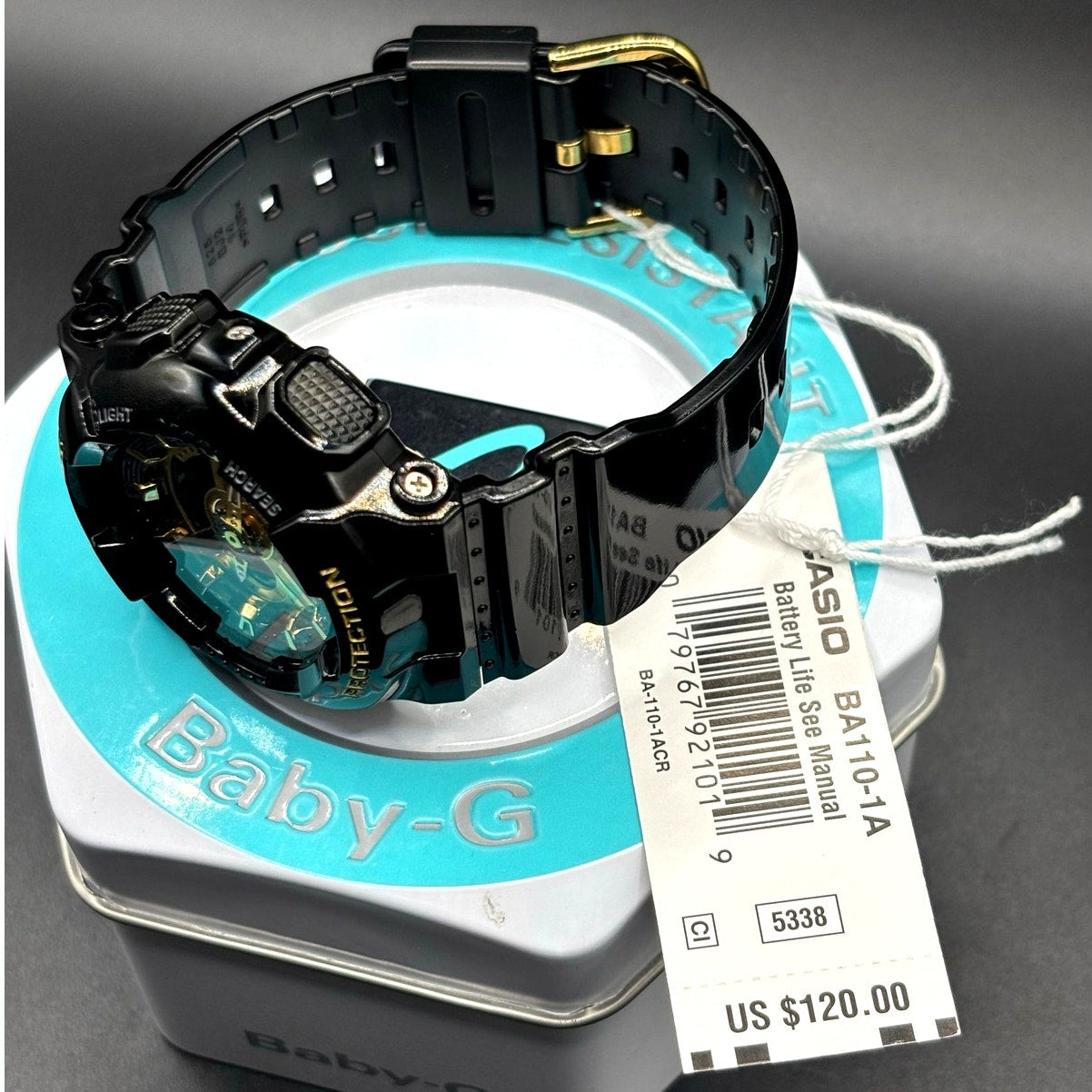 Casio Baby-G BA110-1A Black Metallic Gold Analog Digital Women's Watch NIBWT