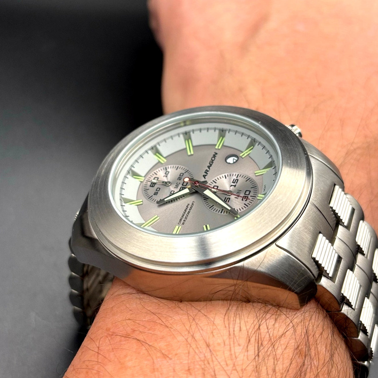 Aragon Predator VD51 50mm Gray Chronograph Stainless Steel Mens Watch NIB Unworn