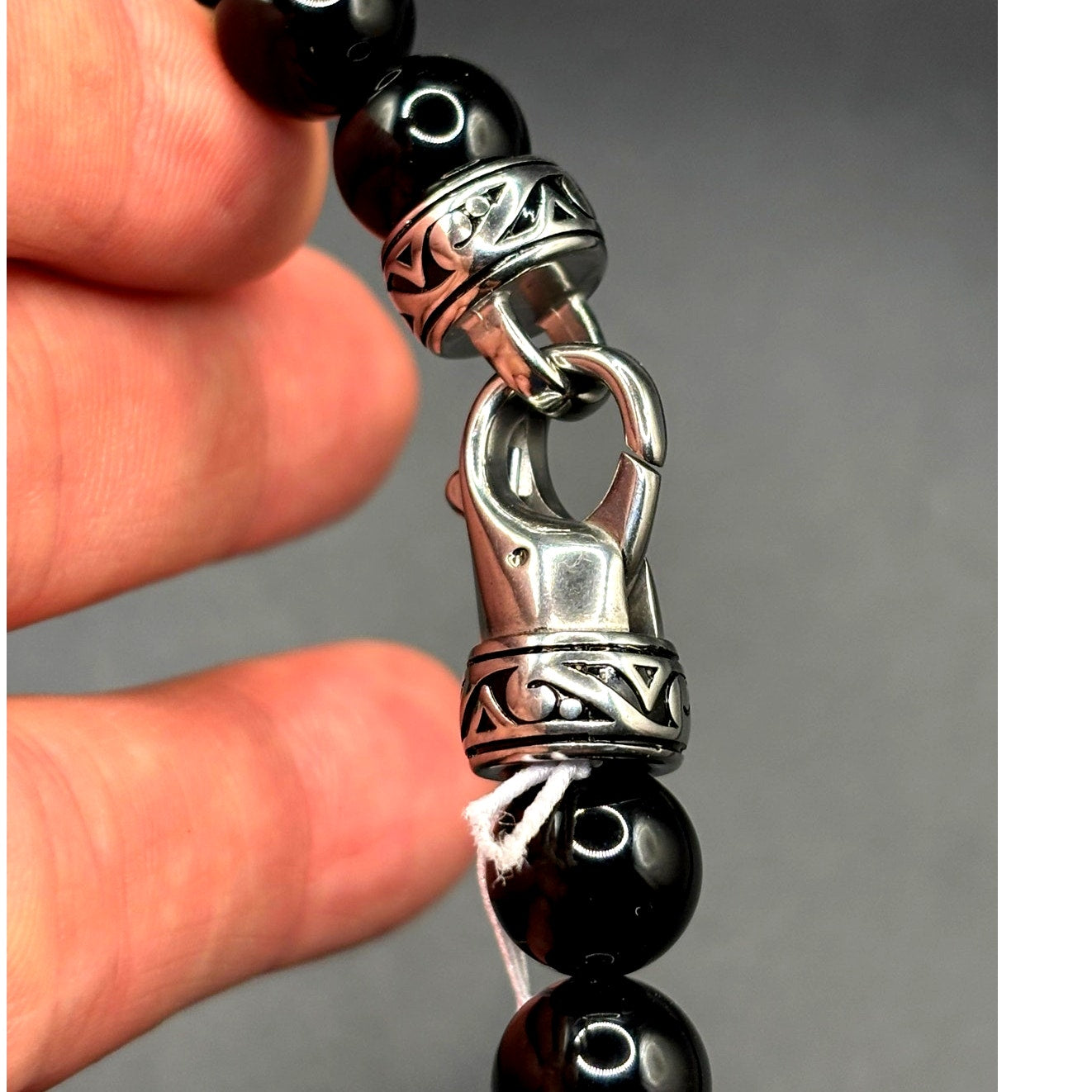 Blackjack BJS244BSO Men's Black Onyx Beaded Bracelet Stainless Steel NIBWT