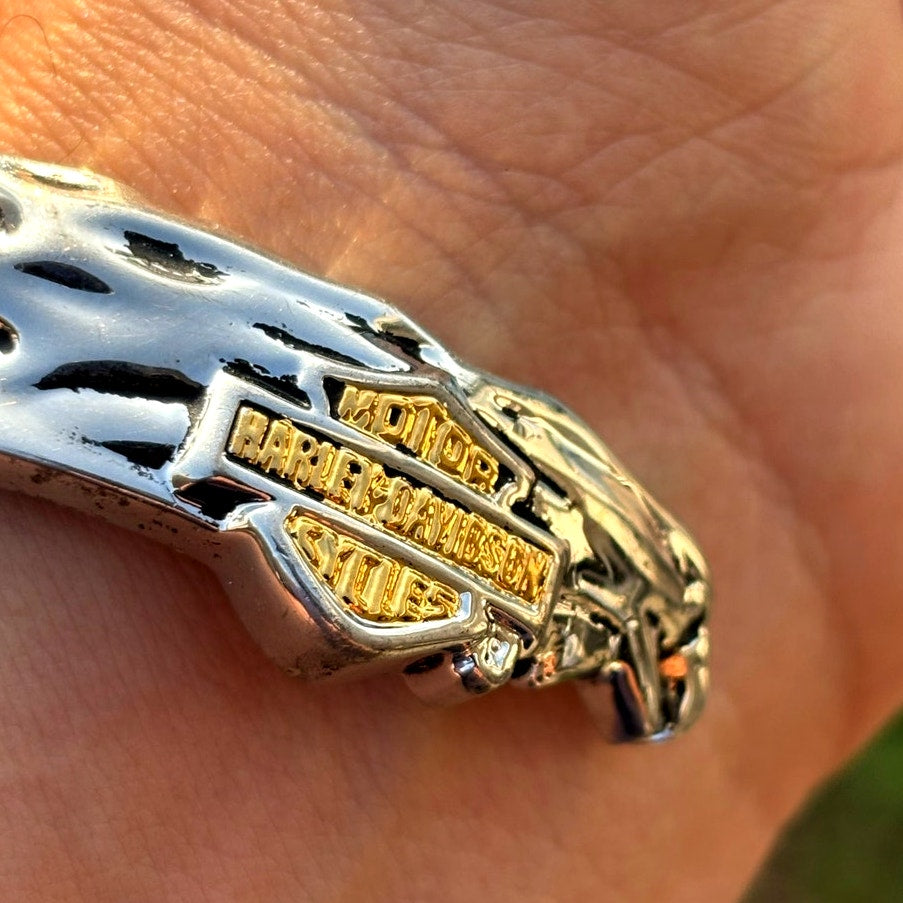 2005 Franklin Mint Harley-Davidson 925 Sterling Silver Gold Bar Shield Cuff