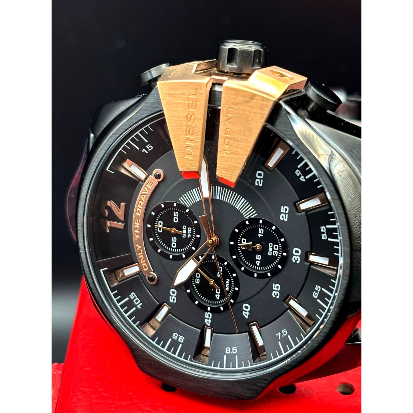 Diesel DZ4309 Mega Chief Mens Black Rose Gold Chrono Stainless Steel Watch NIBWT