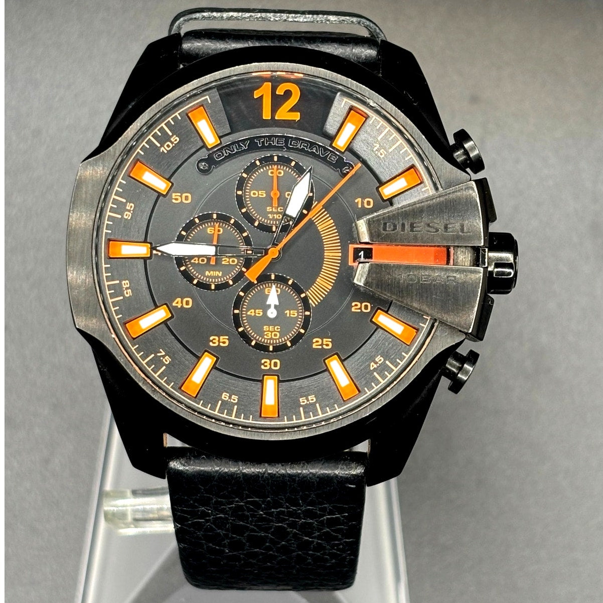 Diesel Mega Chief DZ4291 Black Orange Chronograph Leather Men's Watch 51mm