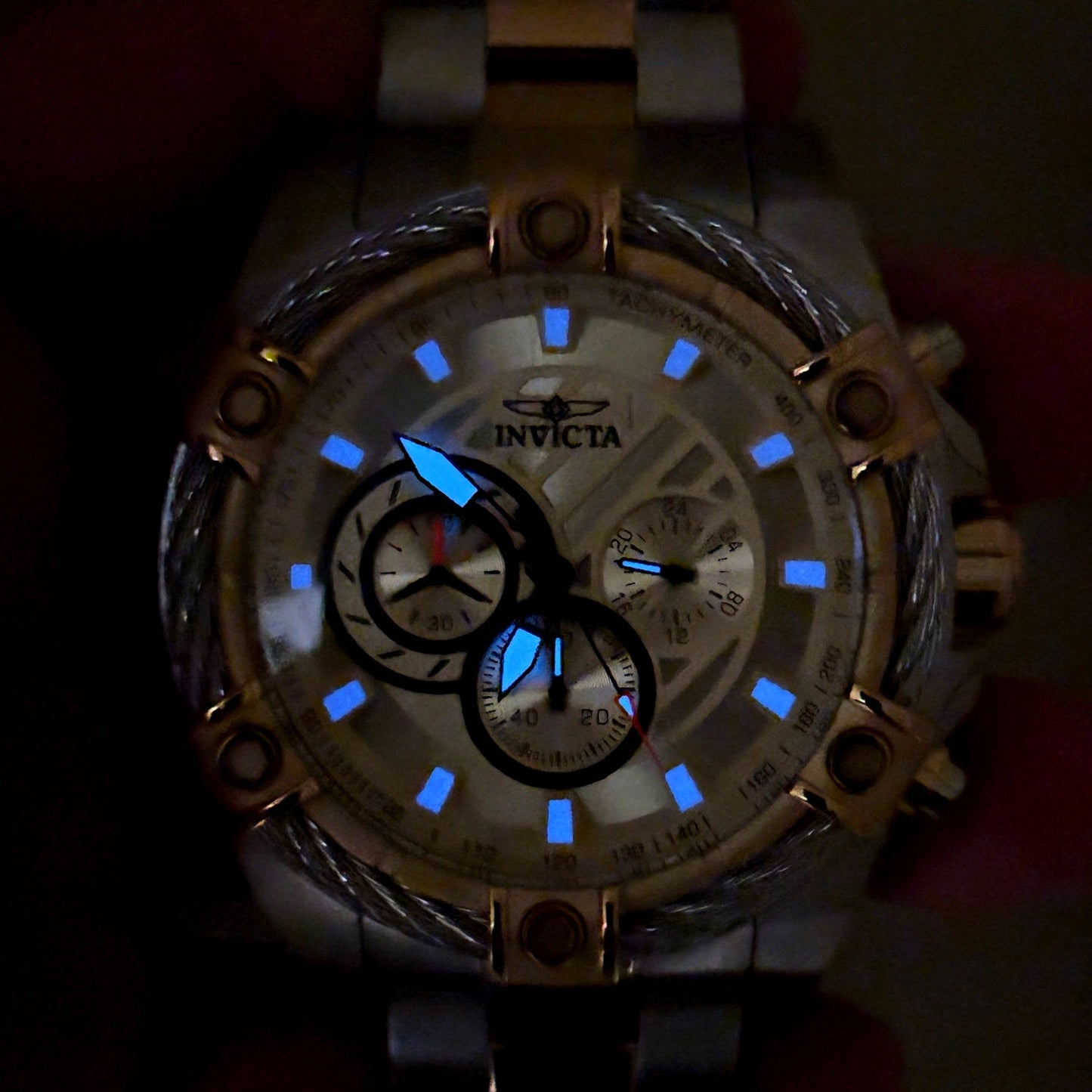 Invicta Bolt Ace 49747 Chronograph 52mm Gold Tone Cable Bezel Men’s Watch NIBWT