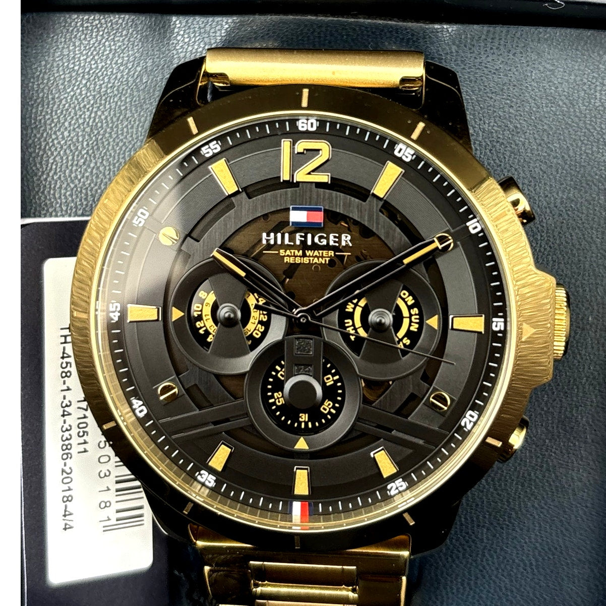 Tommy Hilfiger Luca 1710511 Men’s Multifunction Gold Tone Black Dial Watch NIBWT