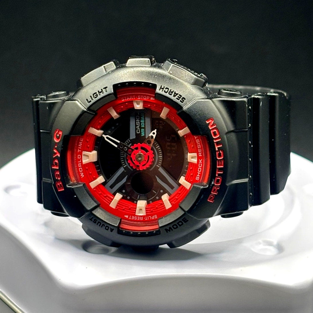 Casio Baby-G BA-110SN-1A Black Red Analog Digital Watch 100M
