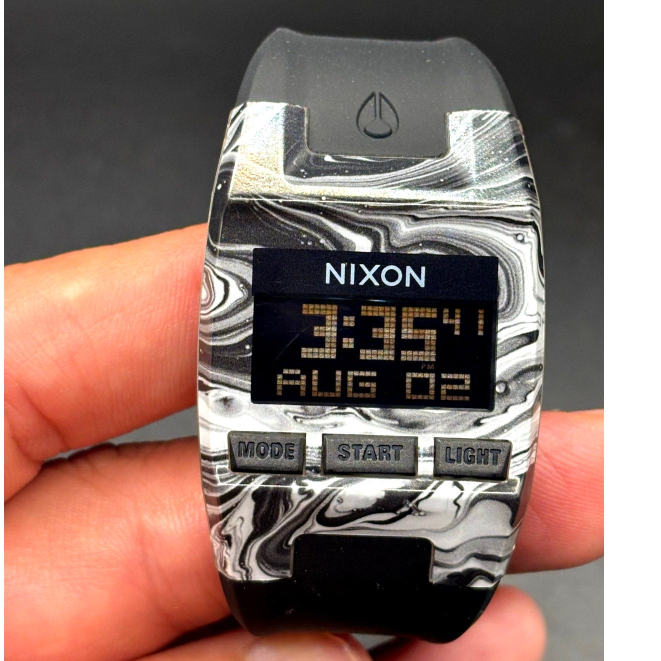 Nixon The Comp S Marbled Black White Amoeba Digital Surf Watch 100M A336