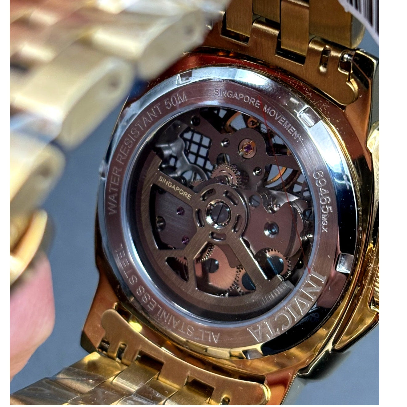 Invicta 69465 Sea Hunter Automatic Skeleton Dial Gold Tone Mens Watch 44mm NIBWT