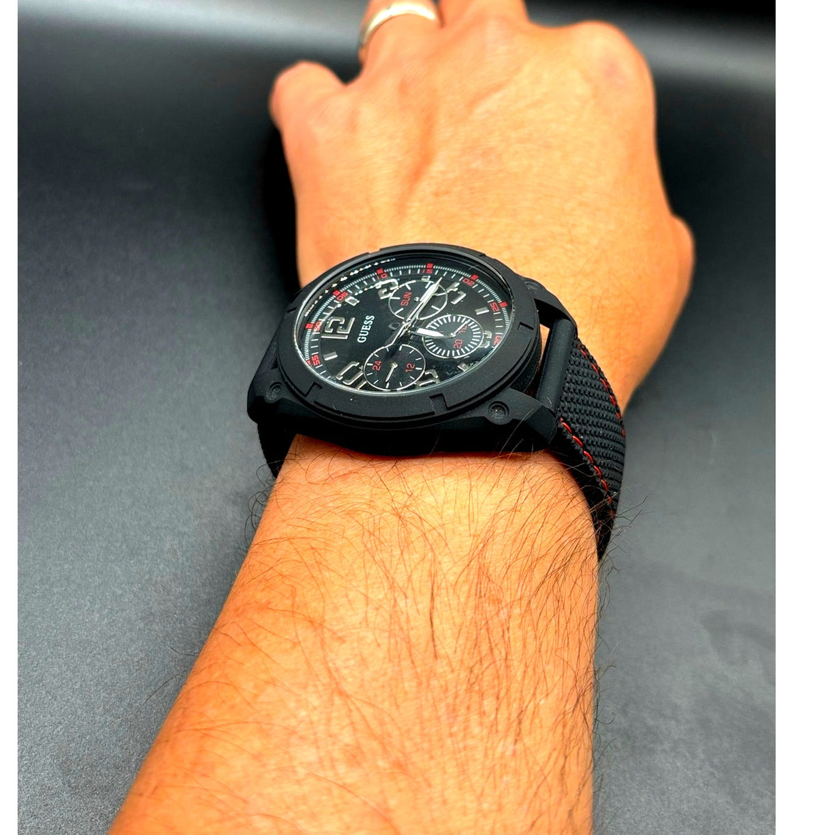 Guess Dash W1256G1 Men’s 46mm Black Multifunction Quartz Watch Red Accents