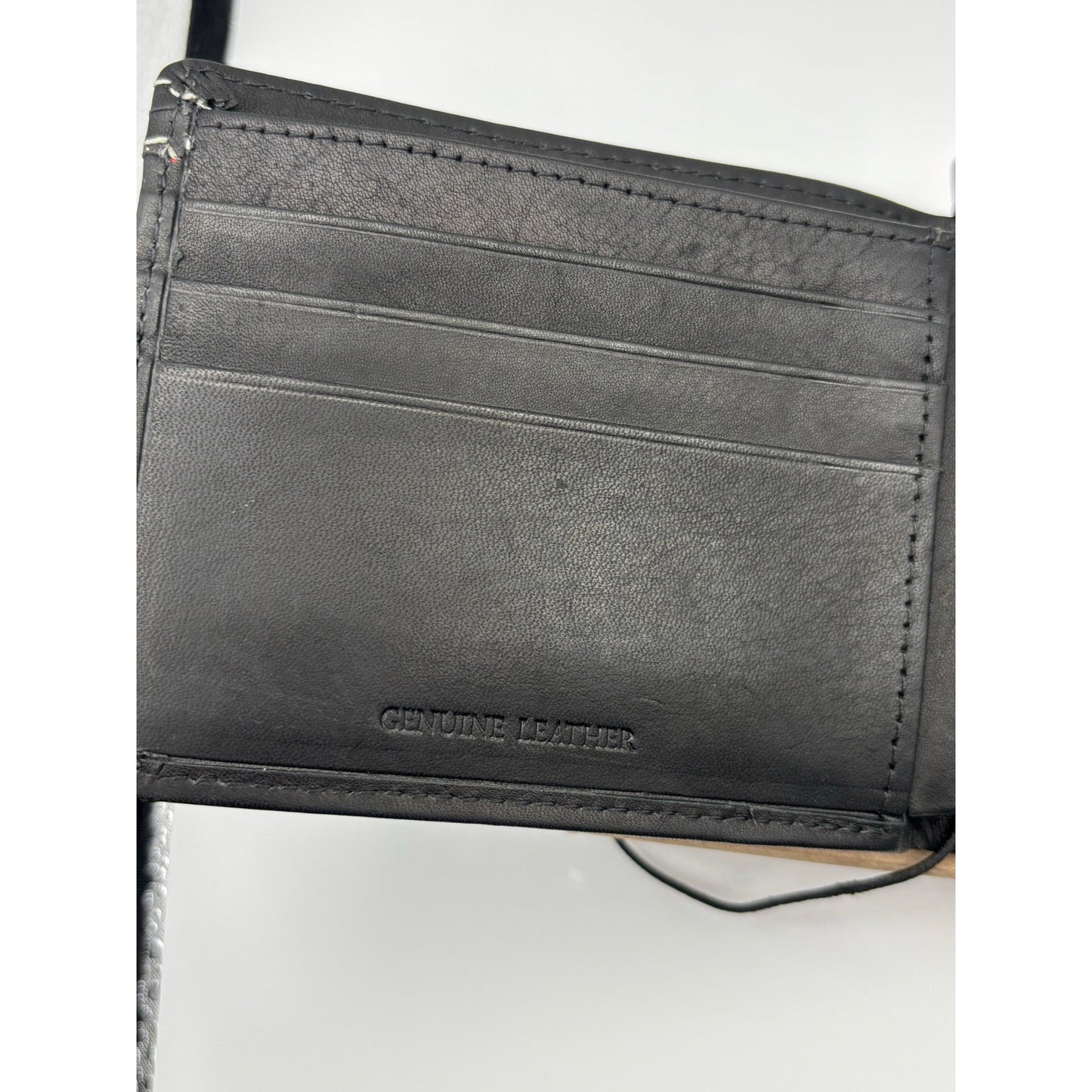 Maker & Company Leather Bifold Wallet. Black with White Stitching. New with Box