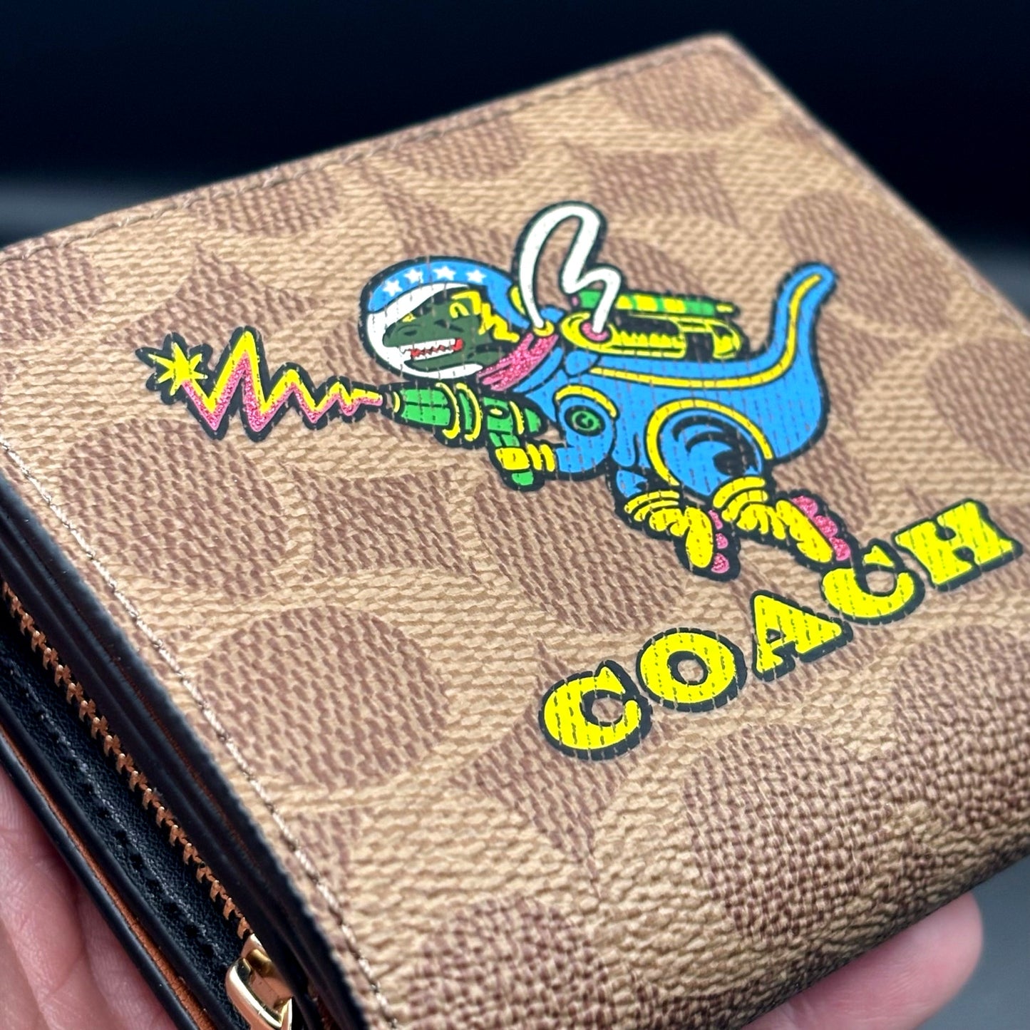 Coach CW463 Women’s Snap Wallet Signature Canvas Cosmic Rexy Astronaut Print NWT