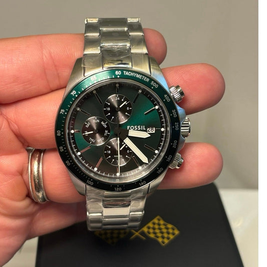 Fossil Men’s Watch Autocross BQ2878 – Green Sunray Dial, Stainless Bracelet, 42 mm