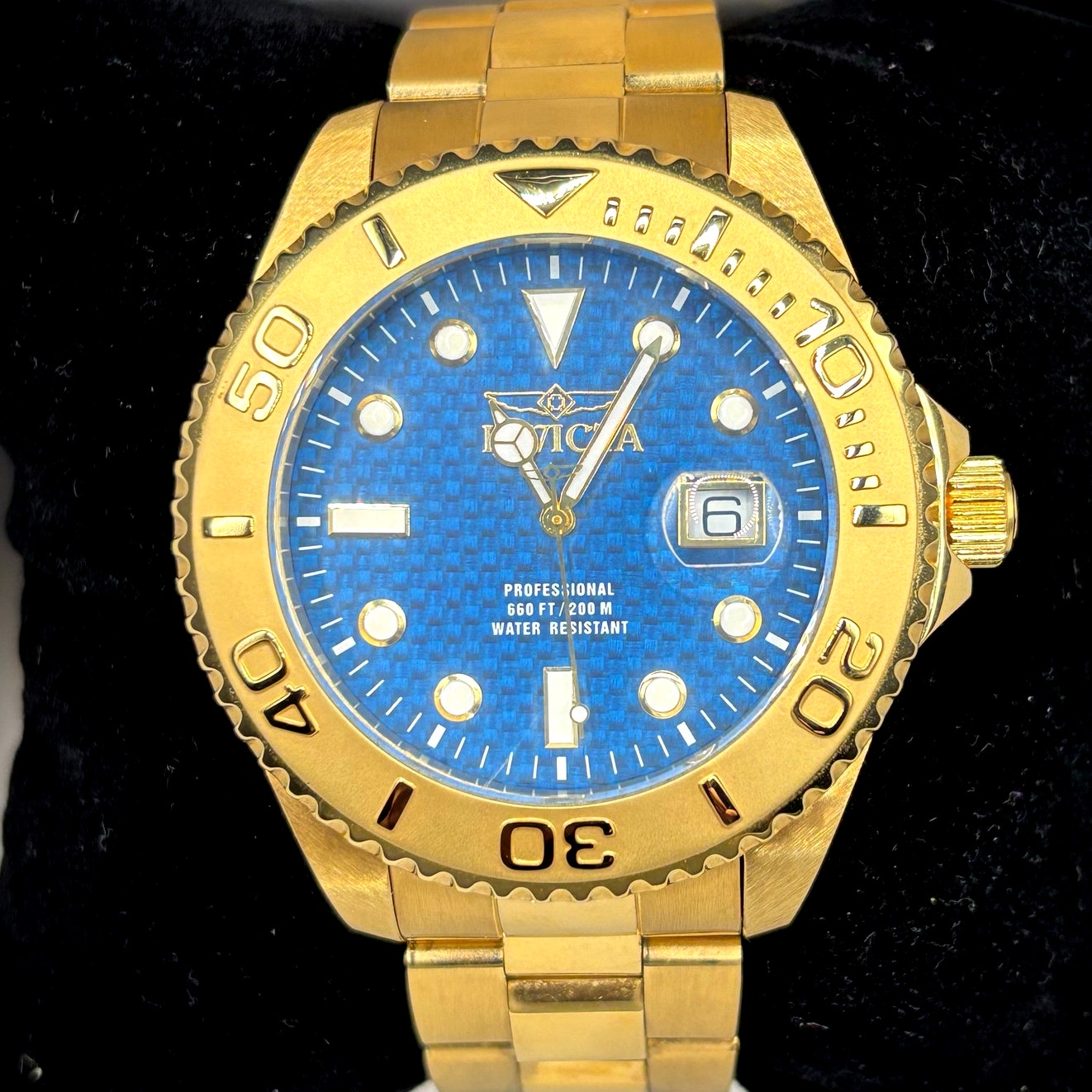 Invicta Pro Diver 15193 Gold Tone Blue Dial 47mm Men’s Dive Style Watch NIBWT