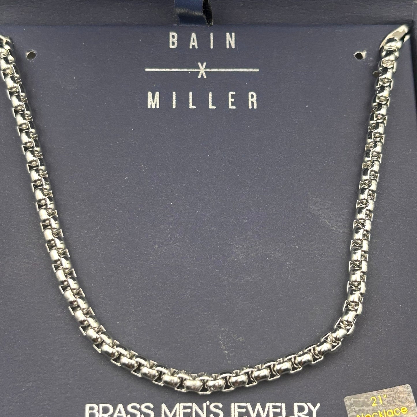 Bain Miller Men’s Silver Tone Brass Box Chain Necklace 21 Inches NIB