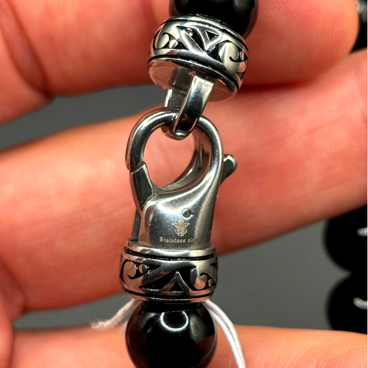 Blackjack BJS244BSO Men's Black Onyx Beaded Bracelet Stainless Steel NIBWT
