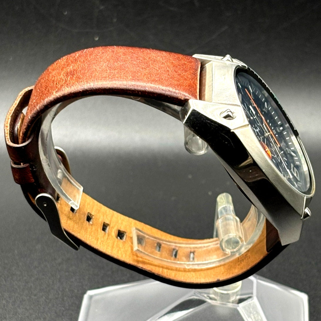Diesel DZ4204 Men’s Overflow Chronograph Silver Case Brown Leather Watch