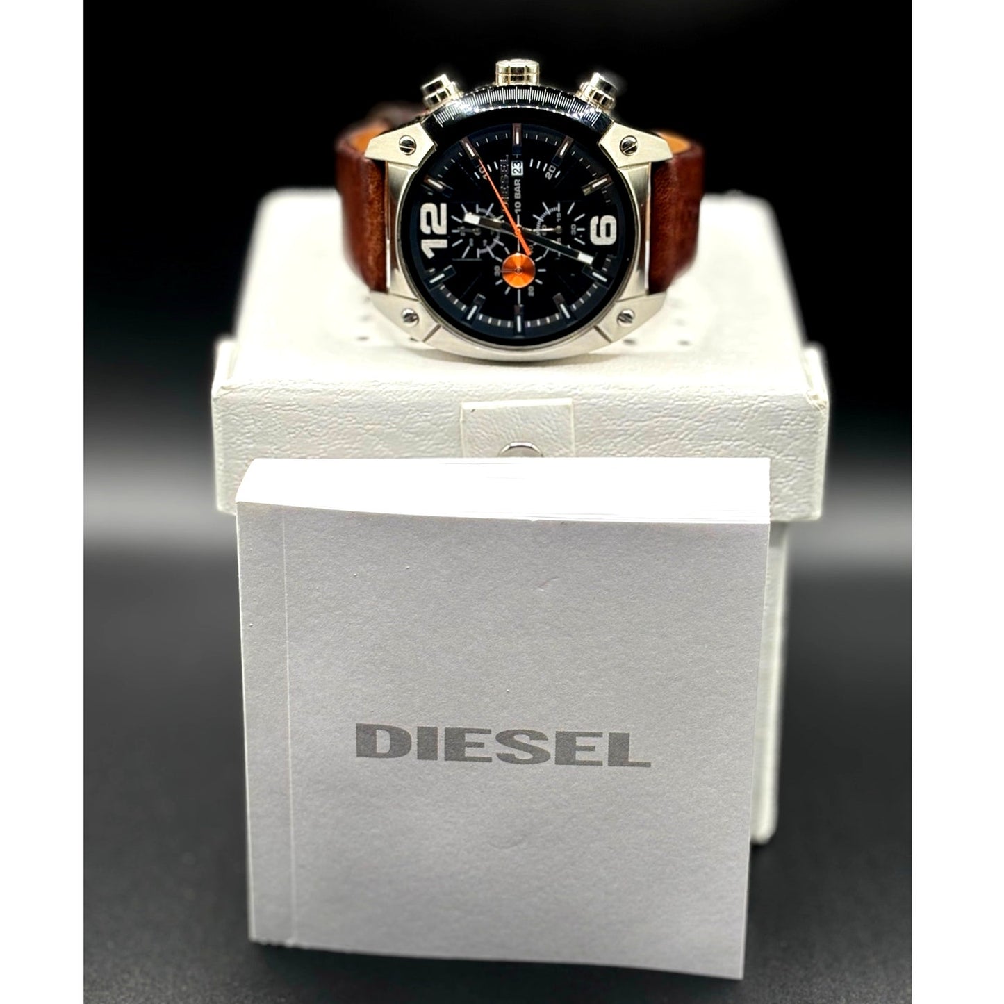 Diesel DZ4204 Men’s Overflow Chronograph Silver Case Brown Leather Watch