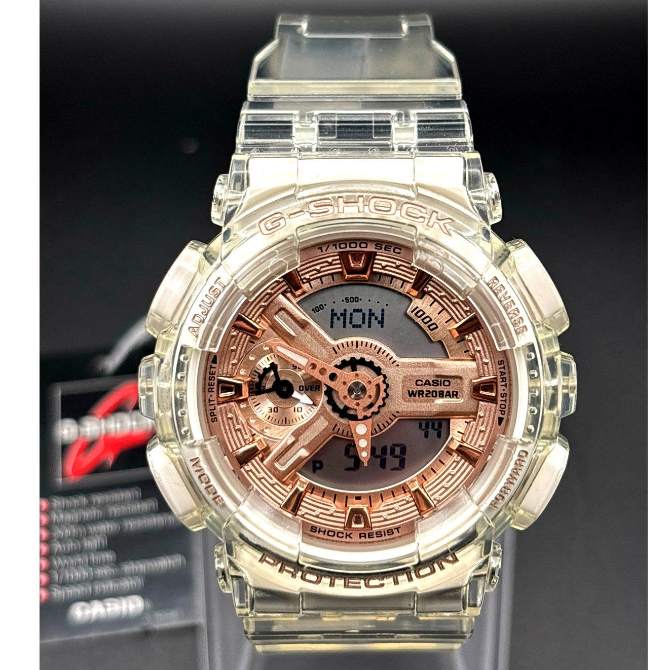 Casio G-Shock GMA-S110SR-7A Women's Rose Gold Clear Analog Digital Watch NIBWT