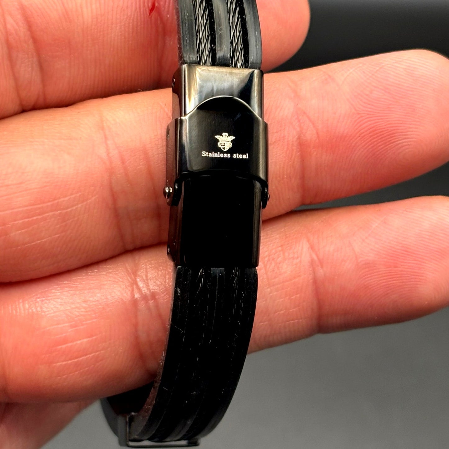Blackjack BJB251B Men's Black Silicone Stainless Steel Bangle ID Bracelet NWT
