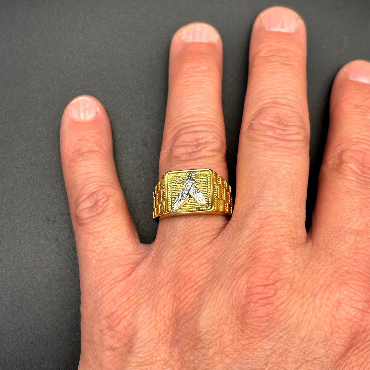 Blackjack BJZ78G Men’s Gold Stainless Steel Eagle Ring SZ # 10 NWT
