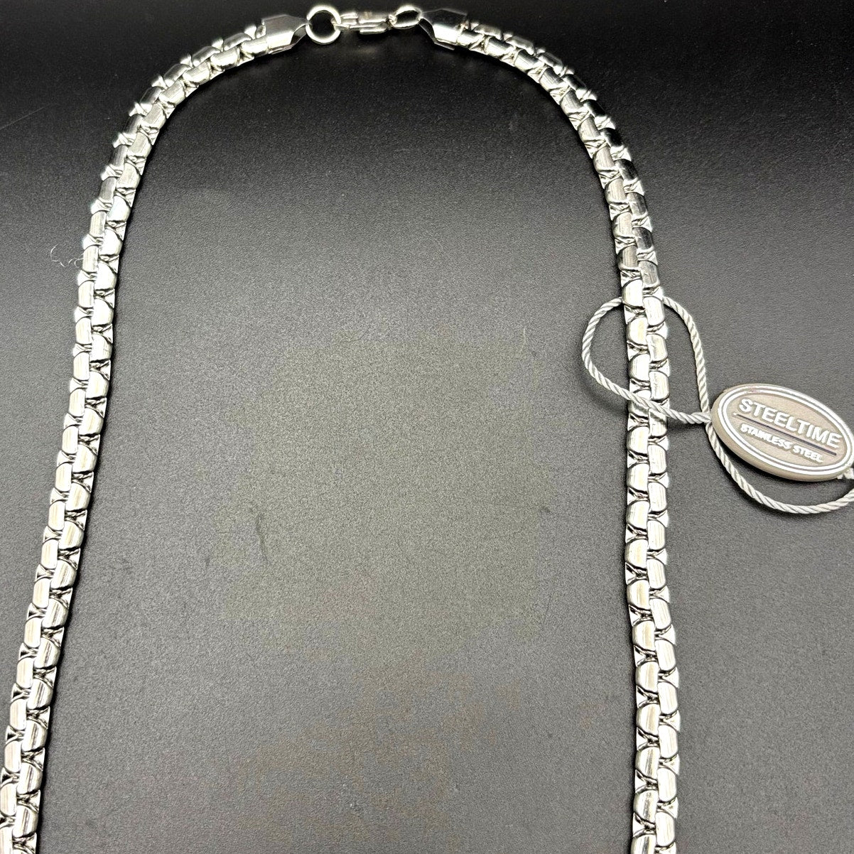 SteelTime Men's Stainless Steel Silver Plated  Fluted Link Necklace 24 Inch NWT