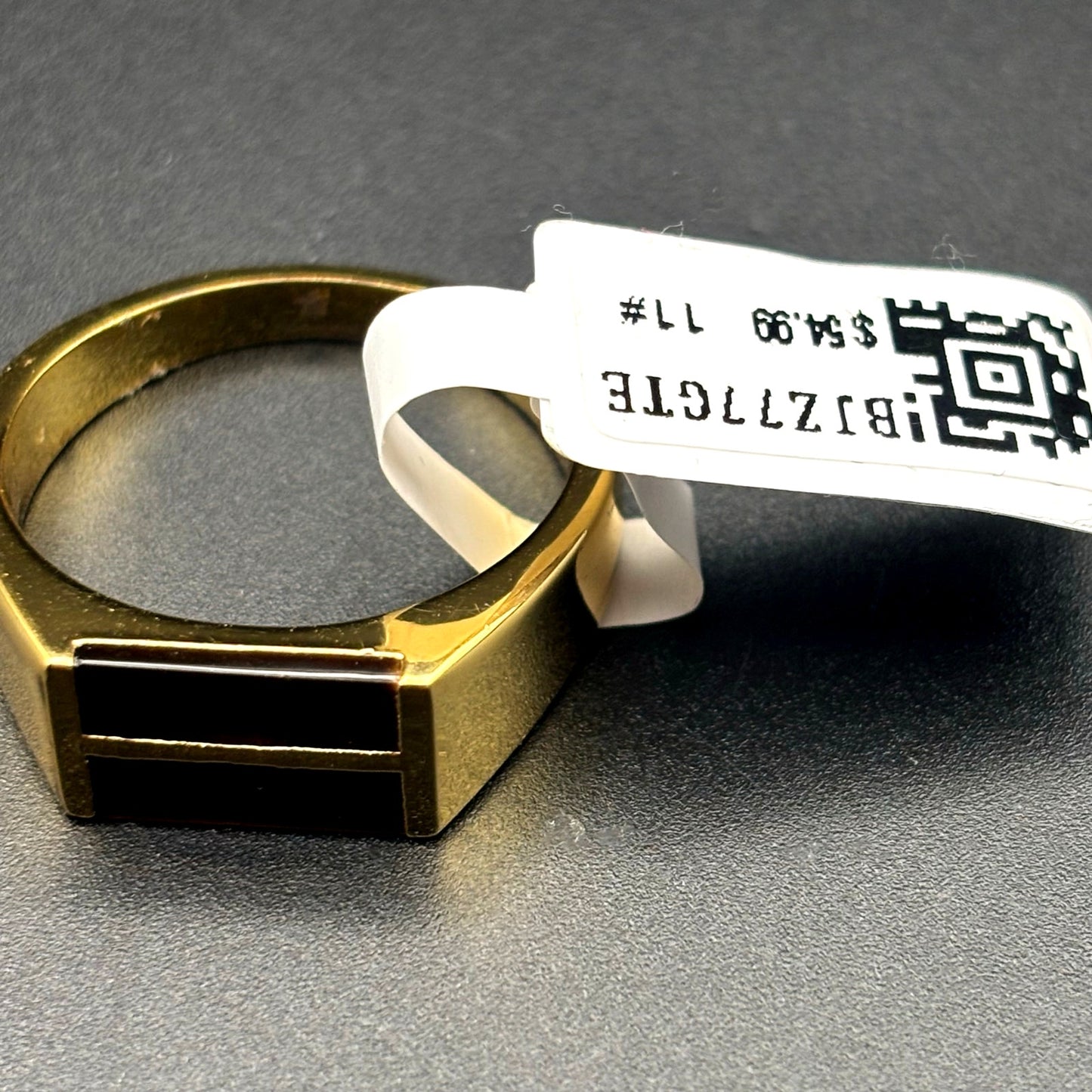 Blackjack BJZ77GTE Men’s Gold Stainless Steel Tiger Eye Bar Ring  SZ # 11 NIBWT