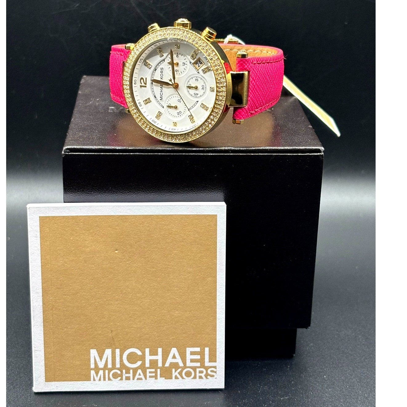 Michael Kors Parker MK2297 Crystal Chronograph Pink Leather Watch NWT