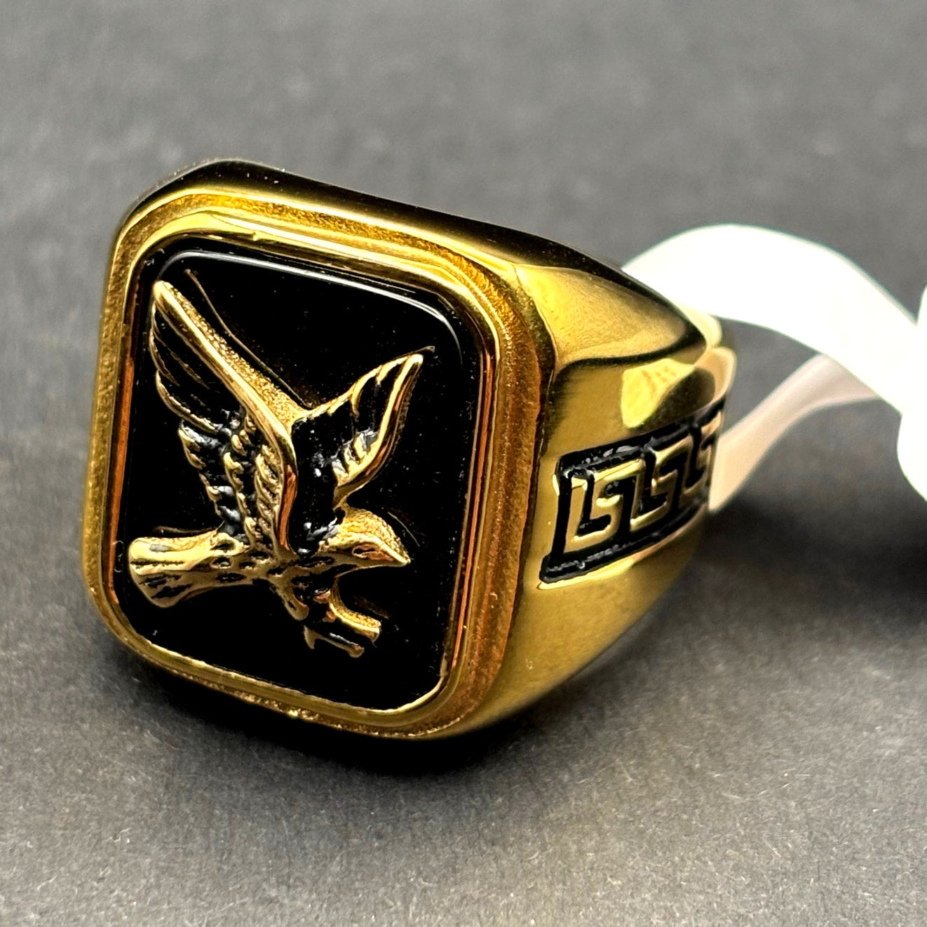 Blackjack BJZ03G Mens Onyx Eagle Ring 18K Gold Plated Stainless Steel NWT