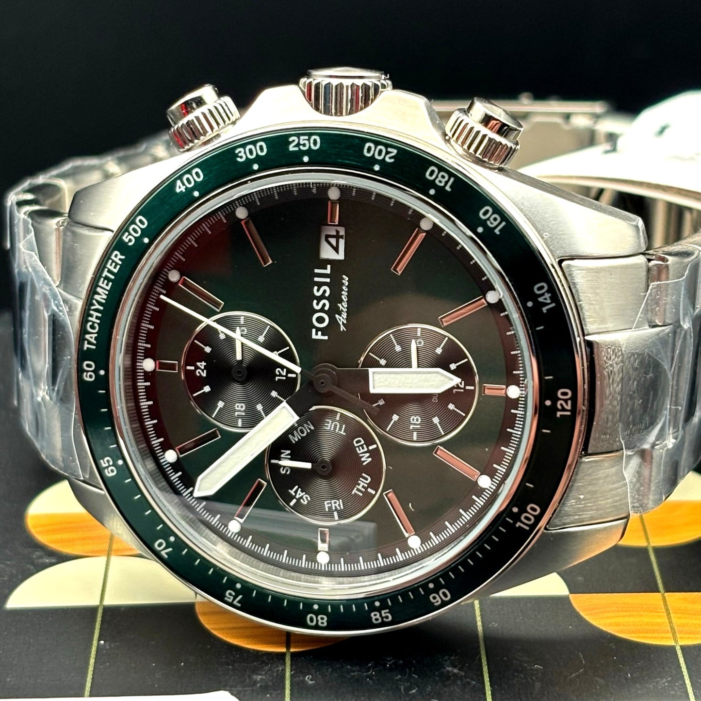 Fossil Autocross BQ2878 Mens Multifunction Green Sunray Dial Watch NIBWT