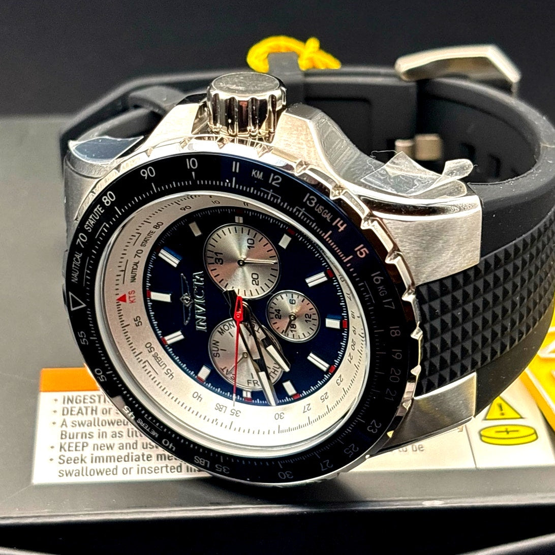 Invicta 32916 Aviator Skyshock Men's Blue Dial Black Silicone Strap Watch NIBWT