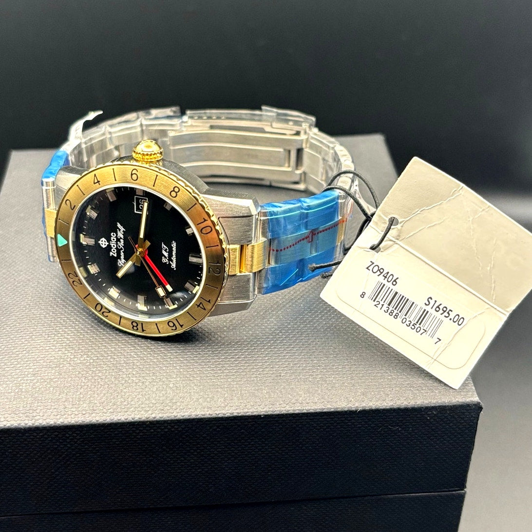 Zodiac Super Sea Wolf ZO9406 Mens 40mm GMT Automatic Stainless Steel Watch NIBWT